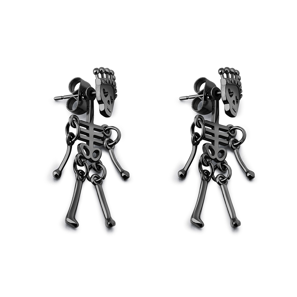 Fashion Cool Men's Skeleton Stud Earrings Jewelry 316L Stainless Steel Retro Skull Ear Bone Nail Earrings