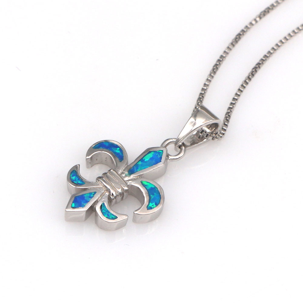 Wholesale- Simple blue opal pendant necklace for men and women Elegant European style classic pattern necklace for party gifts