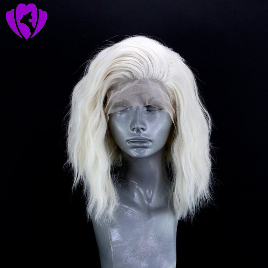 Fashion style White blonde synthetic lace front wig looose wave heat resistant synthetic lace front wig for women glueless wigs
