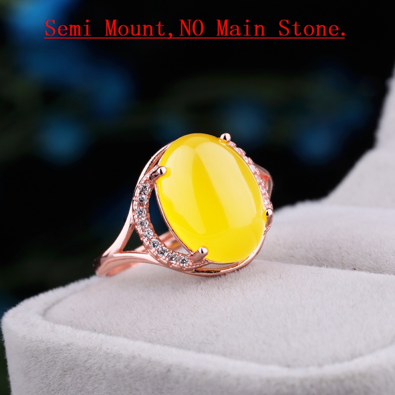 Sterling Silver 925 Women Engagement Wedding Ring 10x13mm Oval Cabochon Semi Mount Ring Setting Fit Amber Agate Turquoise