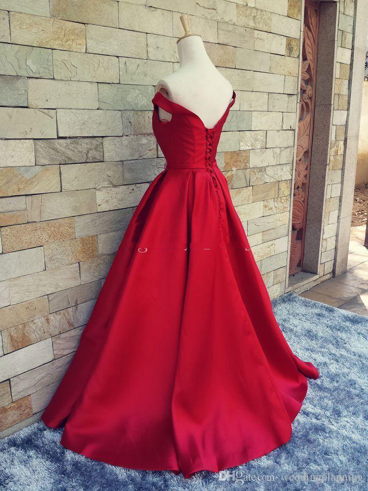 New Simple Dark Red Prom Dresses V Neck Off The Shoulder Ruched Satin Custom Made Backless Corset Evening Gowns Formal Dresses Real Image