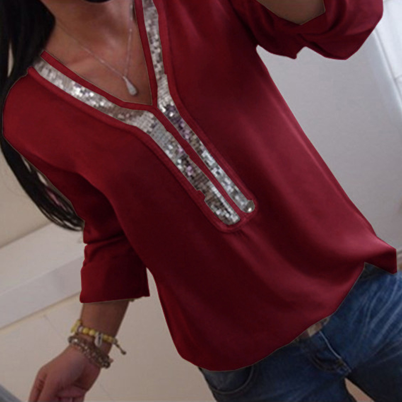 Women -5XL Sequins V-neck Chiffon Blouse 2019 Spring Summer Office Lady Blouses Tops Long Sleeve Plus Size Femme Blusa Shirt, Black
Women -5XL Sequins V-neck Chiffon Blouse 2019 Spring Summer Office Lady Blouses Tops Long Sleeve Plus Size Femme Blusa Shirt, Black