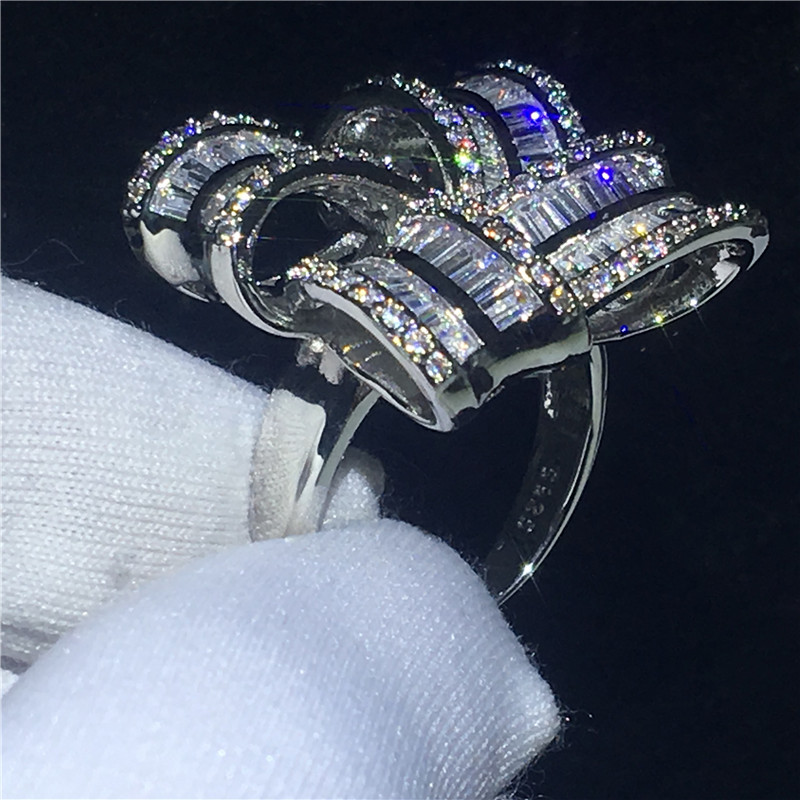 Handmade Big Flower Jewelry 925 Sterling silver ring Diamond Party wedding band rings for women Gift