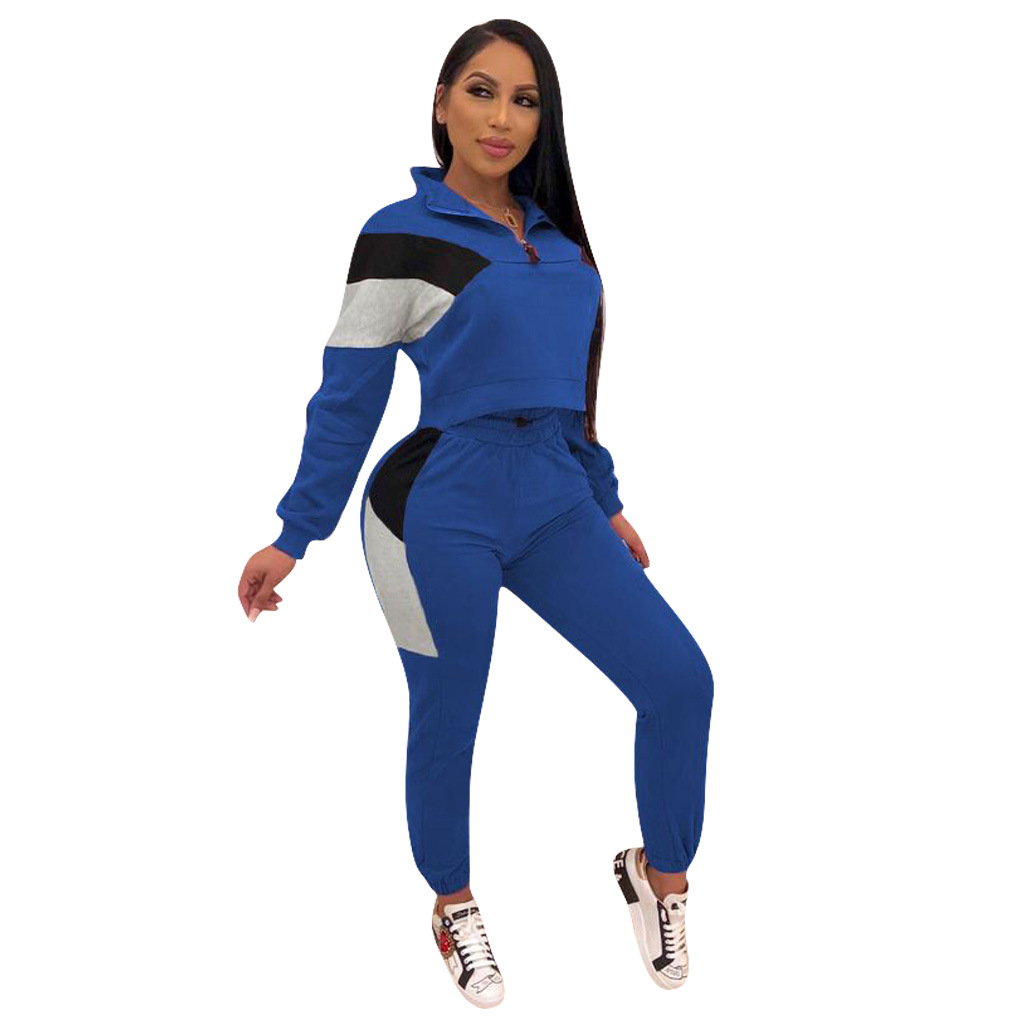 Spot Pants European-style spring and summer fashion casual street lapel long-sleeved zipper trousers suit support mixed batch