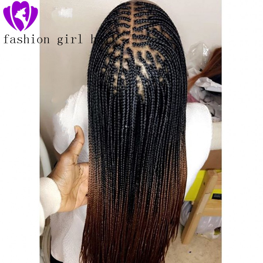 New Style Fashion Braided Synthetic Lace Front Wig for Women Free Parting Ombre Brown Ponytail Crochet Braid Hair