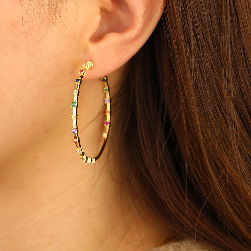 45mm prong setting simple cz hoop earring 18k gold plated classic modern women fashion jewelry