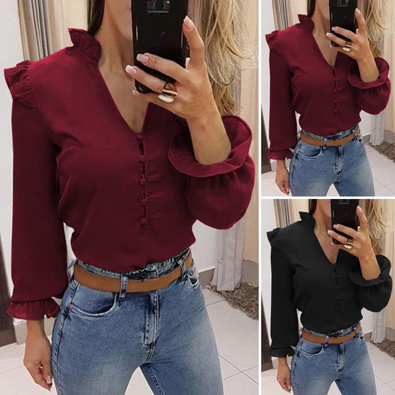2020 Sexy Top Blusas ZANZEA Women V Neck Ruffles Shirt Long Ruffles Sleeve Blouse Elegant Lady Office Work Chic Tunic Chemie, Black
2020 Sexy Top Blusas ZANZEA Women V Neck Ruffles Shirt Long Ruffles Sleeve Blouse Elegant Lady Office Work Chic Tunic Chemie, Black