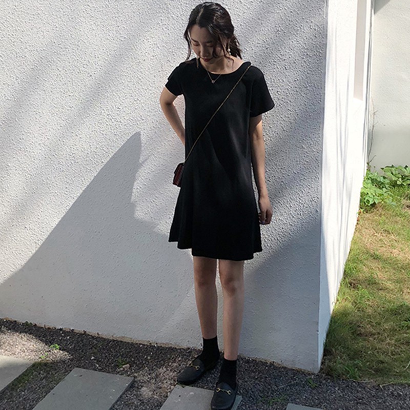 Summer Solid Color Dresses For Women Loose Casual O-Neck Short Sleeve Dress Preppy Style Knitted Mini Dress, Black
Summer Solid Color Dresses For Women Loose Casual O-Neck Short Sleeve Dress Preppy Style Knitted Mini Dress, Black