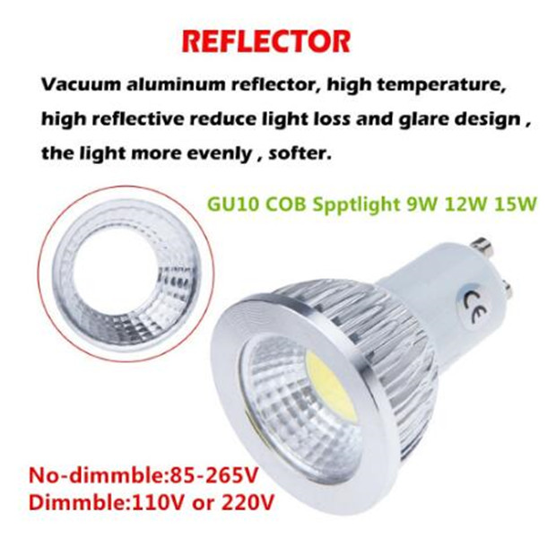 10pcs New Product GU10 9W 12W 15W Dimmable LED COB 110V 220V Spotlight Lamp Bulb Warm White /Cool White /Pure White LED Lighting
10pcs New Product GU10 9W 12W 15W Dimmable LED COB 110V 220V Spotlight Lamp Bulb Warm White /Cool White /Pure White LED Lighting