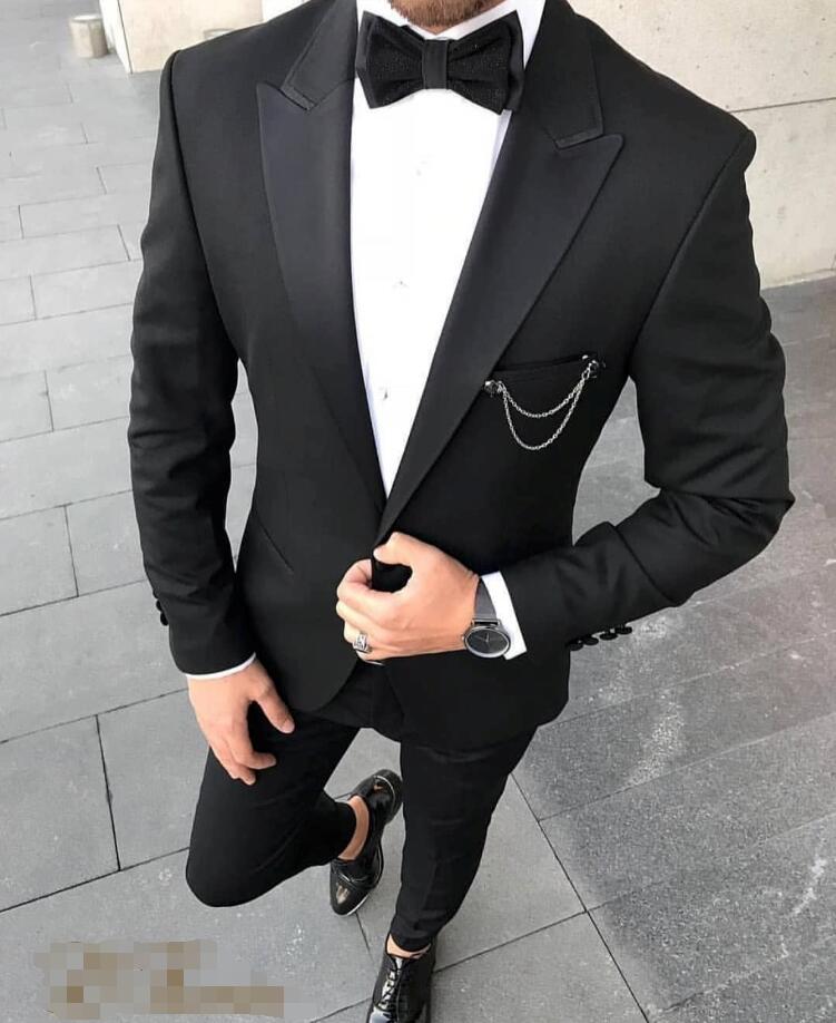Wedding Tuxedos Man Party Dinner Wear Suits Slim Fit Groom Outfit Groomsmen Cheap Formal Prom Suits Two Pieces (Jacket +Pants +Tie)