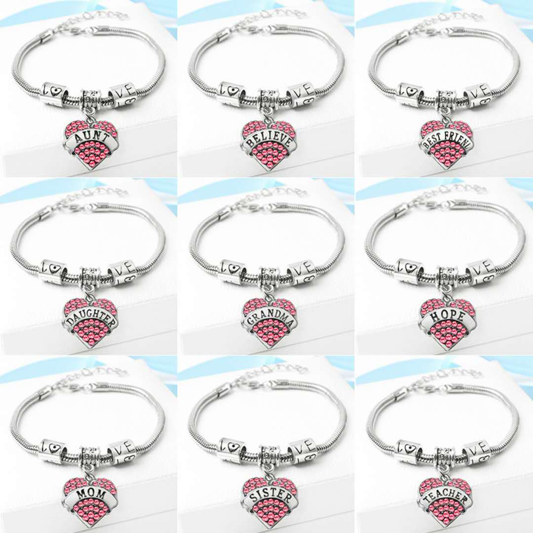 Wholesale- Diamond love Heart charm bracelet crystal family member Mom Daughter Grandma Believe Faith Hope best friend wristband for women
Wholesale- Diamond love Heart charm bracelet crystal family member Mom Daughter Grandma Believe Faith Hope best friend wristband for women
