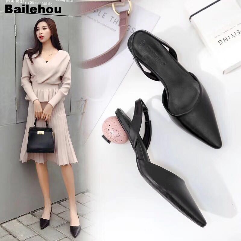 Bailehou Women Sandals Fashion Egg Heel Strange Style Sandal Female Pointy Buckle Med Heel Shoes Office Lady Slip On Mule Shoes, Black 
Bailehou Women Sandals Fashion Egg Heel Strange Style Sandal Female Pointy Buckle Med Heel Shoes Office Lady Slip On Mule Shoes, Black