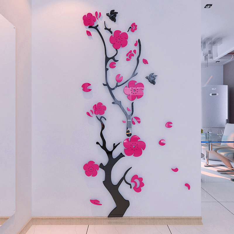 Plum flower 3d Acrylic mirror wall stickers Room bedroom DIY Art wall decor living room entrance background wall decoration6831638