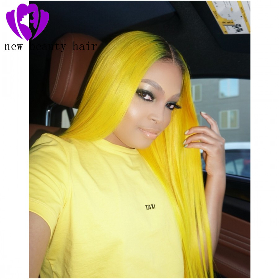 Straight Pre Plucked brazilian hair full Wigs With Baby Hair 13x4 Ombre yellow lace front wig synthetic for black/white women