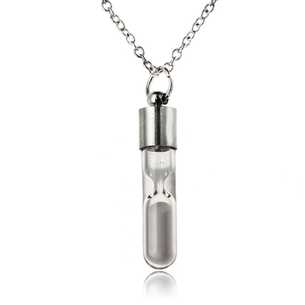 Hourglass Necklace Glass Pendant Glow In The Dark Necklace Silver Chain Luminous Jewelry Women Gifts Gem Accessories