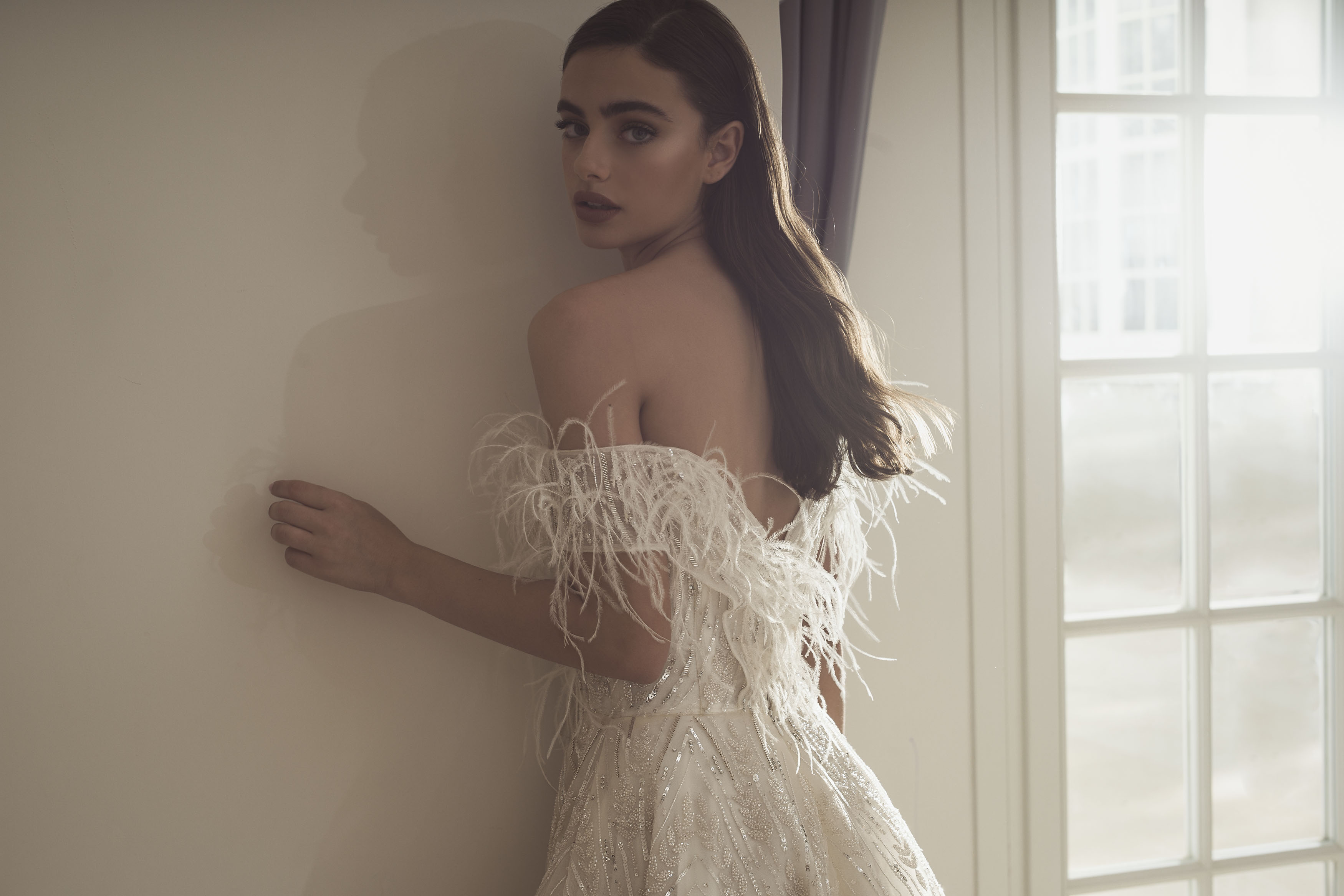 Idan Cohen Feather Dresses Off The Shoulder A e Sweep Train Sequins Bohemian Wedding Dress Custom Made Bridal Gowns