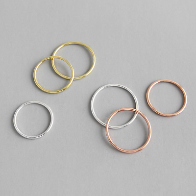 925 Sterling silver jewelry 1.2 mm thin band smooth simple ring in 3 colorway rose gold &silver&Gold plated stackable ring free shipping