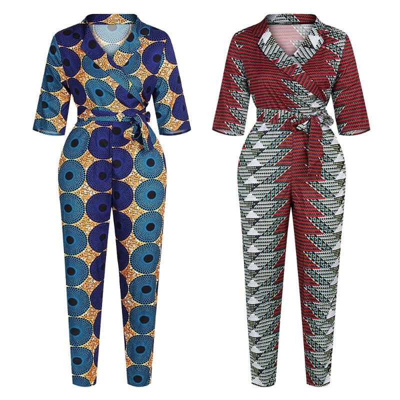 sexy robe africaine 2020 new african dresses for women shoulder off dashiki print fashion v neck jumpsuit plus ladies clothes