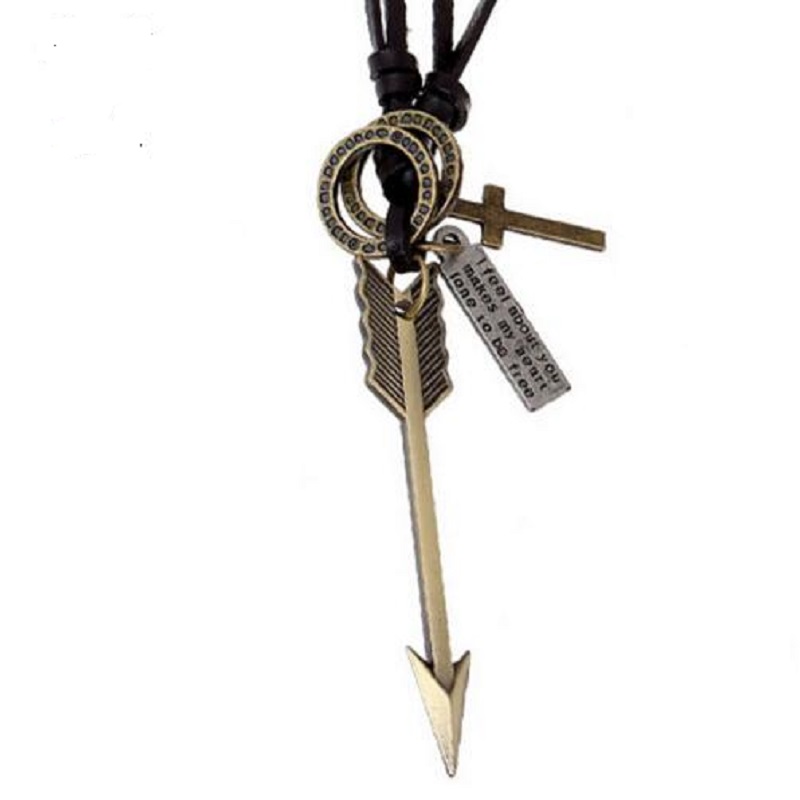 Factory Sale Punk Rock Retro Mens Jewelry Accessories Antique Gold Alloy Arrow Cross Pendants Necklaces Gothic Leather Necklace
Factory Sale Punk Rock Retro Mens Jewelry Accessories Antique Gold Alloy Arrow Cross Pendants Necklaces Gothic Leather Necklace