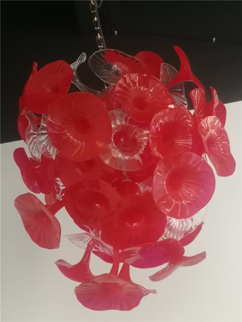 Modern Flower Decorative Glass Pendant Lighting Red Shade Wedding Chandeliers Hand Blown Glass Chandelier for Christmas Decor