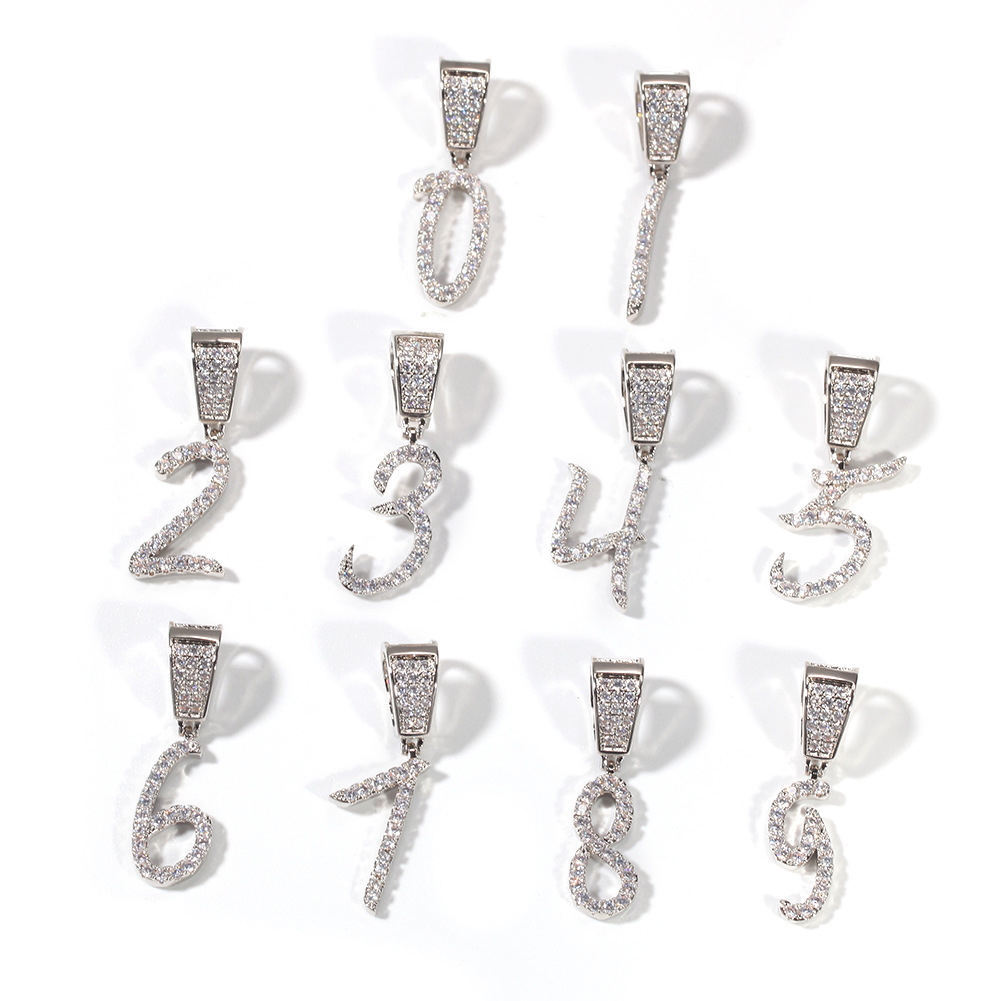 New Fashion personalized 18K Gold Bling Diamond Cursive 09 Digital Numbers Pendant Necklace Custom Sports Number DIY Jewelry for