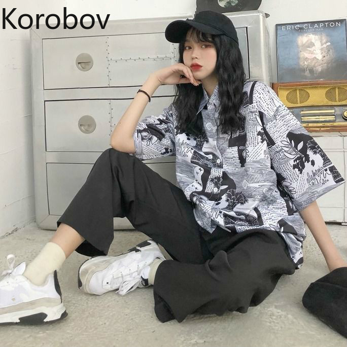 Korobov Turn Down Collar Short Sleeve Single Breast Blouse Women Korean Ins Retro Print Blusas Summer 2020 New Shirt 2a924, Photo color
Korobov Turn Down Collar Short Sleeve Single Breast Blouse Women Korean Ins Retro Print Blusas Summer 2020 New Shirt 2a924, Photo color