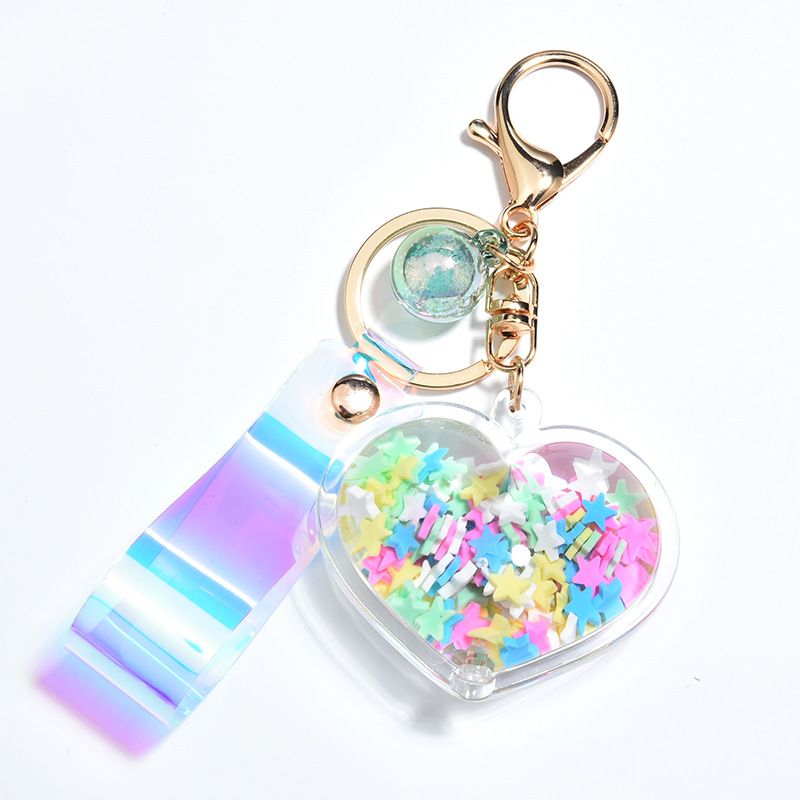 Fashion Sequins Star Heart Keychain For Women Pendant Transparent Quicksand Sequin Key Chain PU Rope Lover Car Keychain Gift
