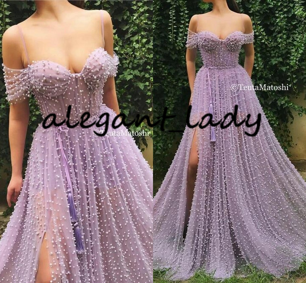 2020 Lavender Tulle Prom Formal Dresses Sexy High Slit Luxury Fully Pearls Beaded Off Shoulder Evening Gown Wear abendkleider, Pink
2020 Lavender Tulle Prom Formal Dresses Sexy High Slit Luxury Fully Pearls Beaded Off Shoulder Evening Gown Wear abendkleider, Pink