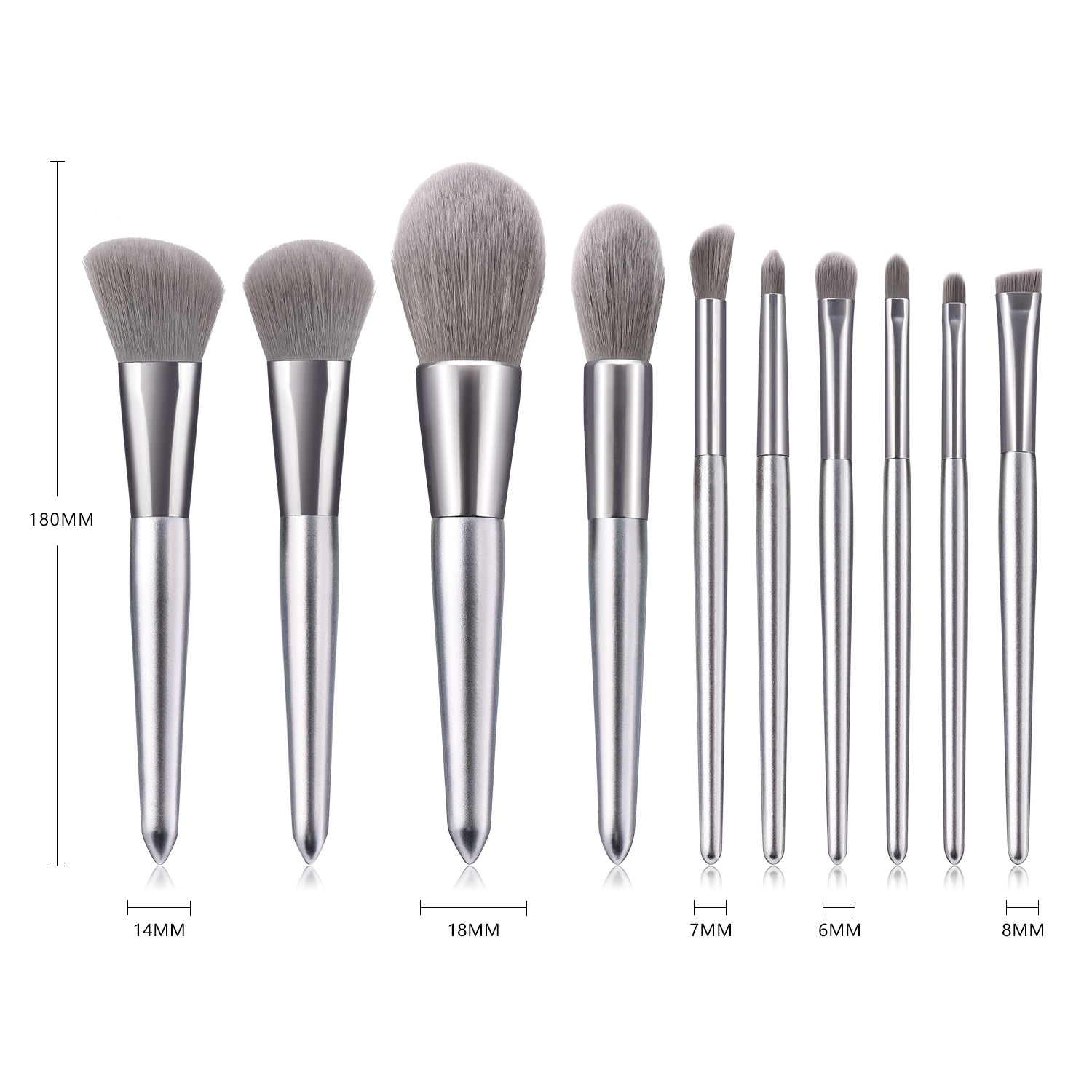 Silver color Eye shadow makeup brushes set 10Pcs brush tools & accessories for loose powder blush cosmetics super soft nylon hair DHL Free