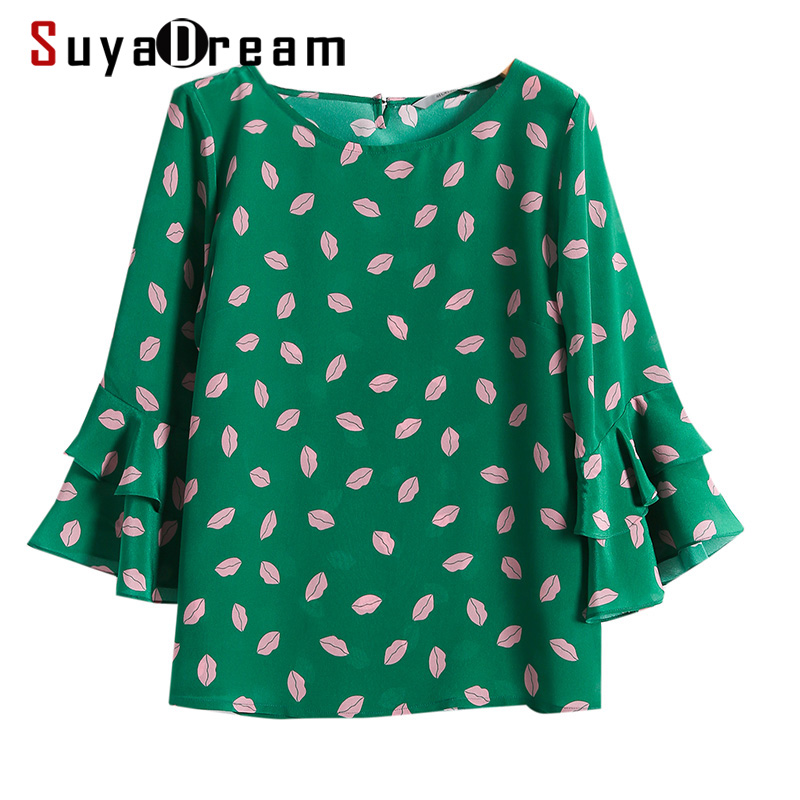 SuyaDream Women Summer Blouses 100%Real Silk Lips Printed Butterfly Sleeved O neck Blouse Shirt 2020 Plus sizes Casual Top, Green
SuyaDream Women Summer Blouses 100%Real Silk Lips Printed Butterfly Sleeved O neck Blouse Shirt 2020 Plus sizes Casual Top, Green
