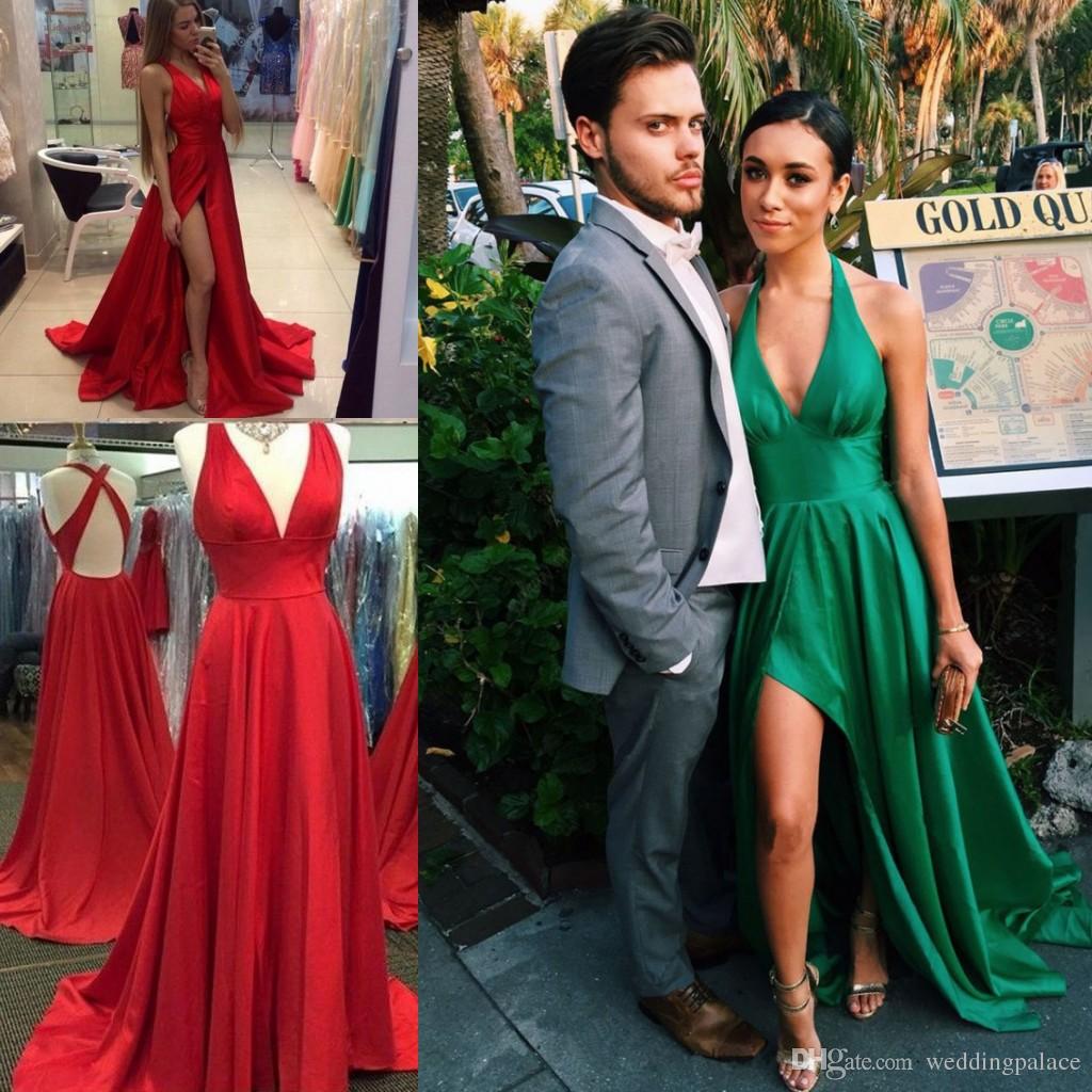 A-E Sexy Fashion Evening V-Neck Mopping Long Section Special Ocn Dresses Backless Criss Cross Front Split Vestidos De Fiesta