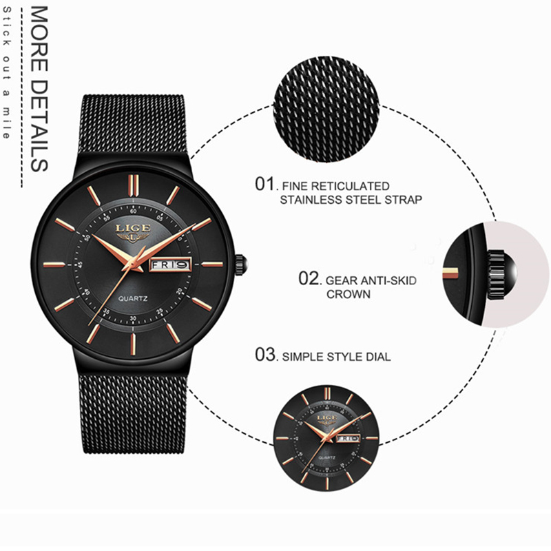 Mens Watches LIGE Top Brand Luxury Waterproof Ultra Thin Date Clock Male Steel Strap Casual Quartz Watch Men Sports Wrist Watch CJ191217