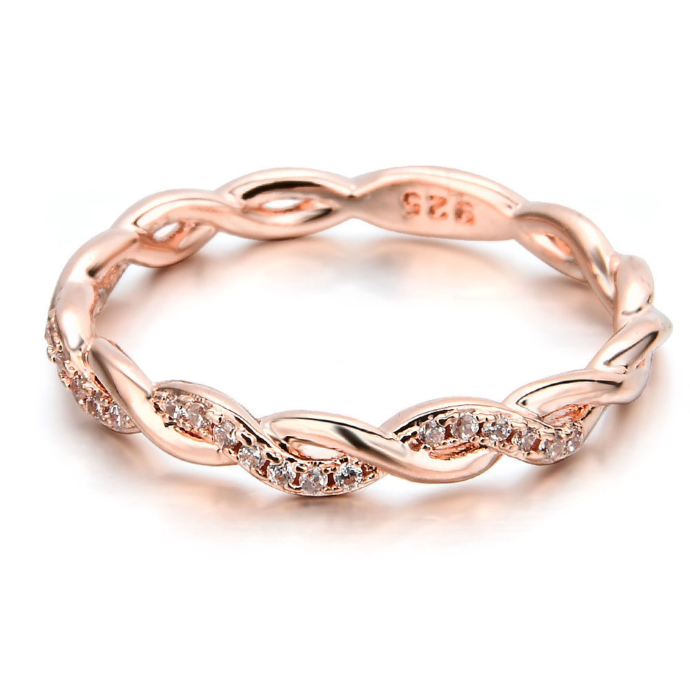 Women's fashion 14K pure rose gold superimposed twist ring wedding party ladies jewelry wedding ring size (6-10)