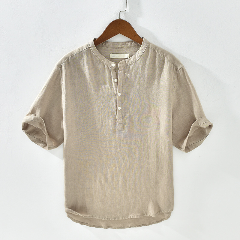 100% Linen Men Short Sleeve Pull Over Shirts Soft Breathable Linen Shirts for Men Half Sleeve Casual Summer Shirts 1701