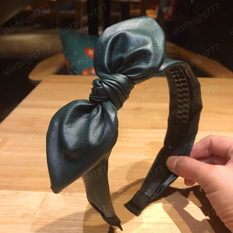 Synthetic Leather Bow Knot Headbands Hairband Bezel For Women Non-Slips Hair Band Solid Hair Accessories Head Wrap