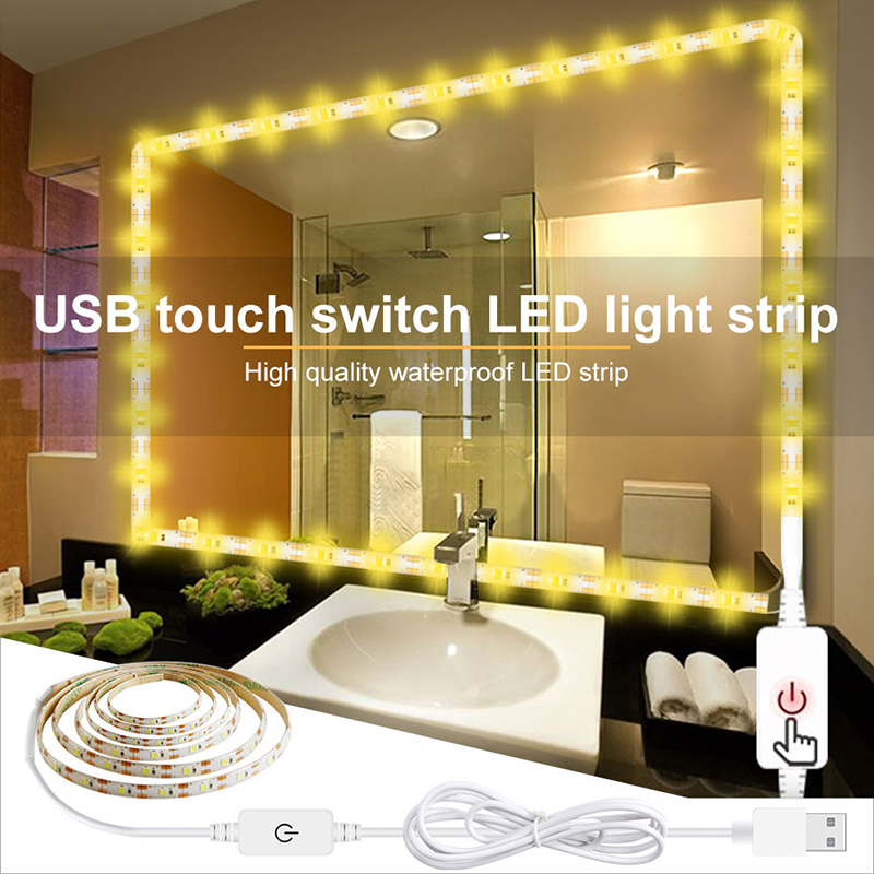High Brightness 5V LED Strips Dimmable SMD2835 2M USB Power Mirror lights Strip Touch Switch Waterproof LED TV Back Light