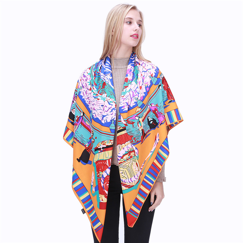 Head Scarves 130 Silk Scarf Top Twill Square Scarfs Vintage Neck Foulard Femme Handmade Big Headwrap Versatile Accessory