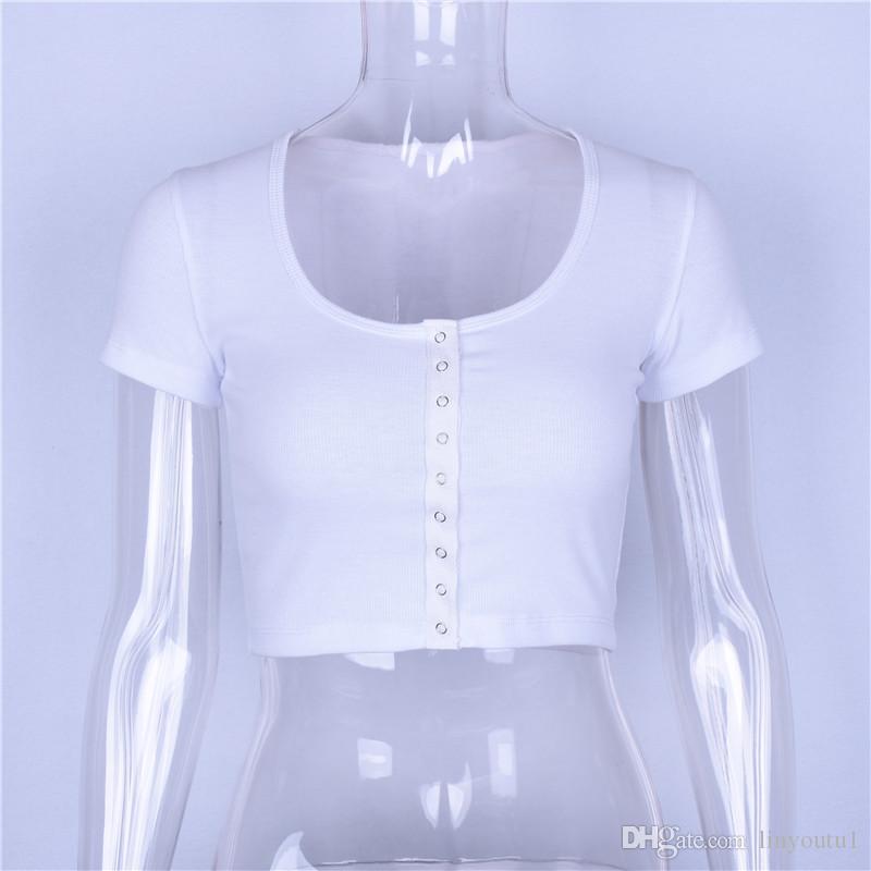 2020 Moda Sexy Mulheres de Manga Curta Top Colheita Botão Colete Halter Casual Branco Tops Camisa Blusa Curta