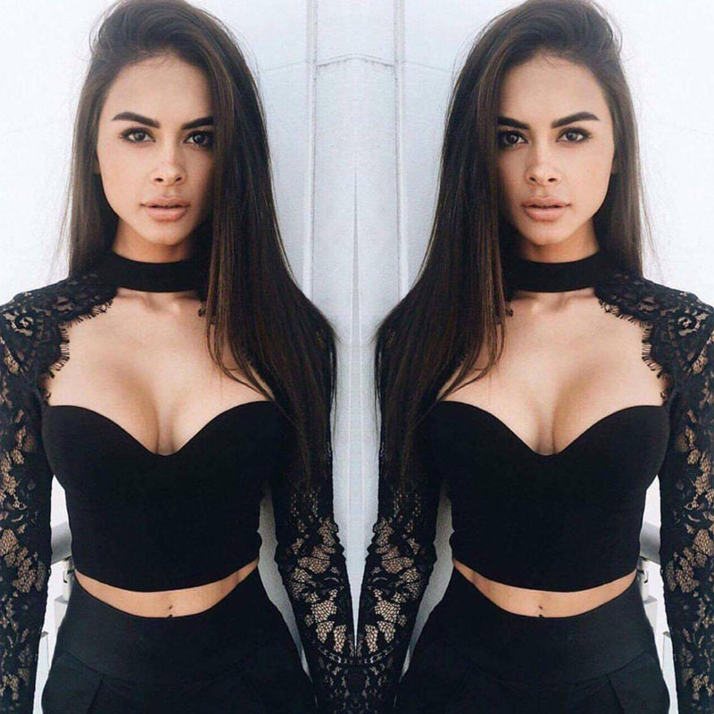 Women's Lace Floral Bralette Bralet Bra Bustier UnPadded Crop Long Sleeve Tops