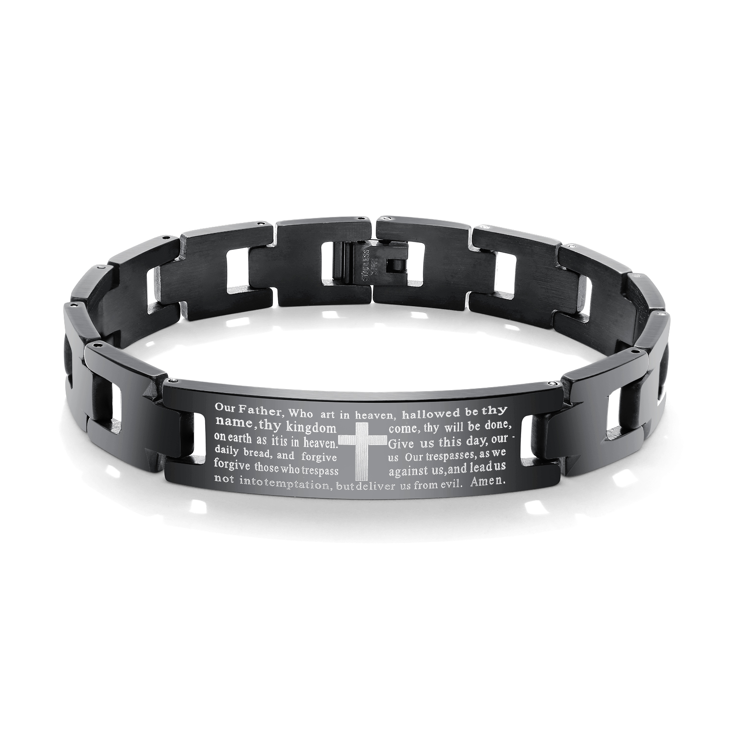 Men's Black Biker Heavy Chain Lord's Prayer Cross Bracelet in Stainless Steel, Golden;silver
Men's Black Biker Heavy Chain Lord's Prayer Cross Bracelet in Stainless Steel, Golden;silver