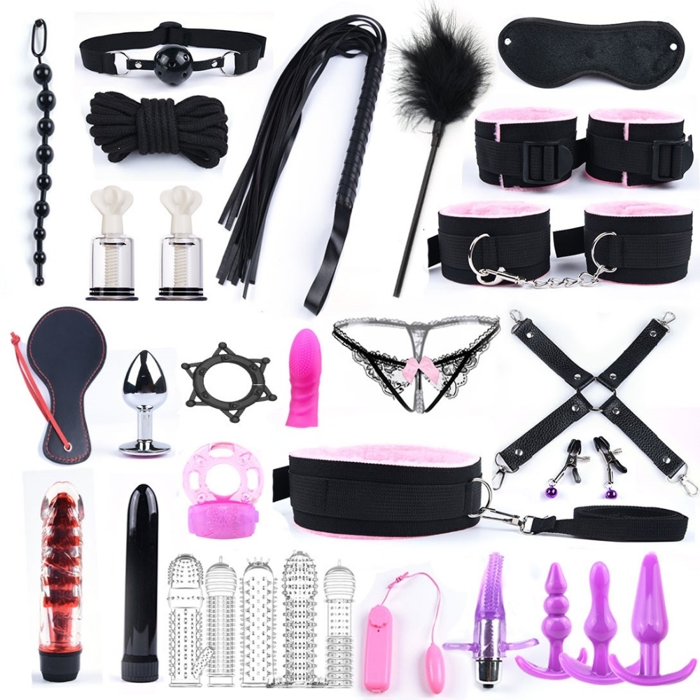 30 Pcs Sex Toys for Woman Adult Games Hand s Whip Mouth Gag Rope Metal Butt Plug Bdsm Bondage Set Anal Plug Dildo Vibrator Y191207