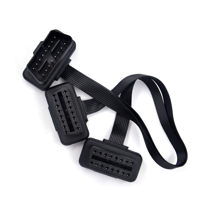VSTM Flat+Thin 16Pin Car OBD 2 Extender OBD2 16 Pin ELM327 Male To Dual Female Y Splitter Elbow OBDII Extension Connector Cable