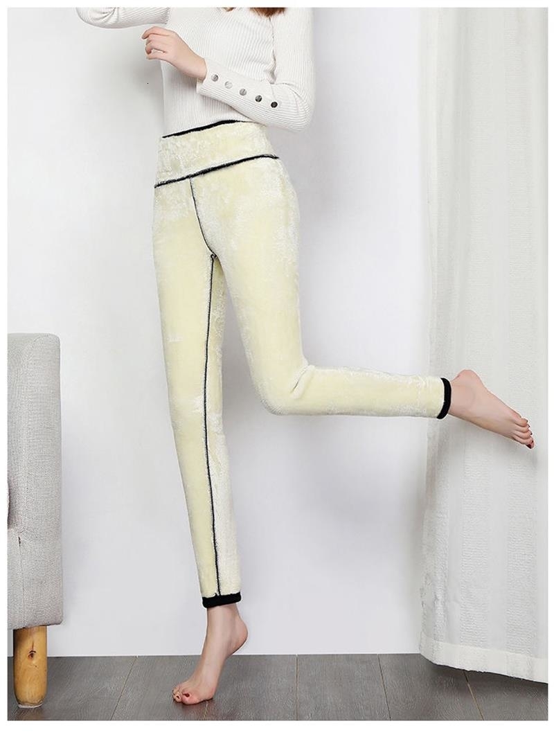 ECN Winter Warm Pants 2019 Thicken Skinny Velvet Casual Wool Feece Trousers High Waist Large Size Women Leggings LY191203
