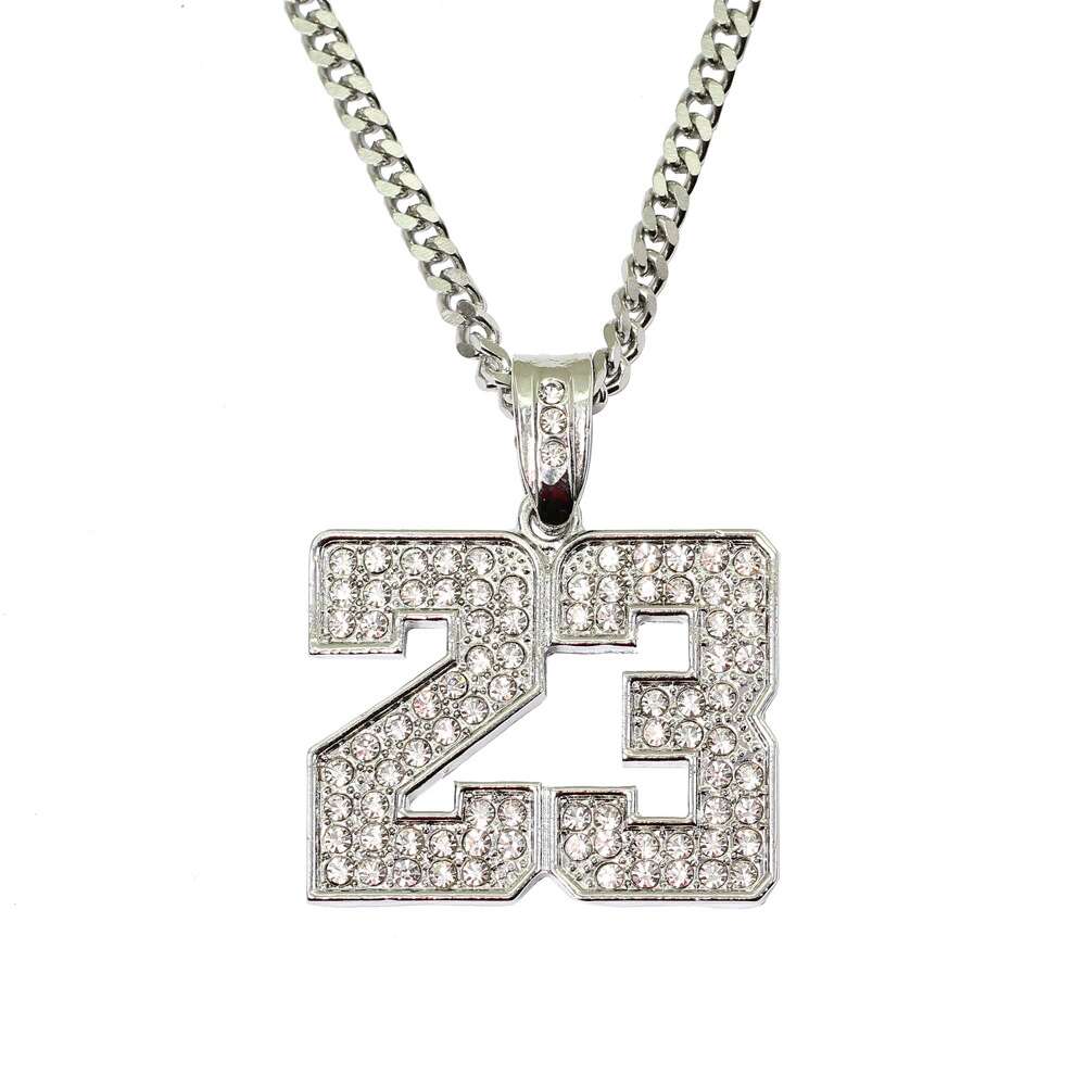 hip hop number 23 diamonds pendant necklaces for men golden silver alloy rhinestone luxury necklace Cuban link chain fashion jewel