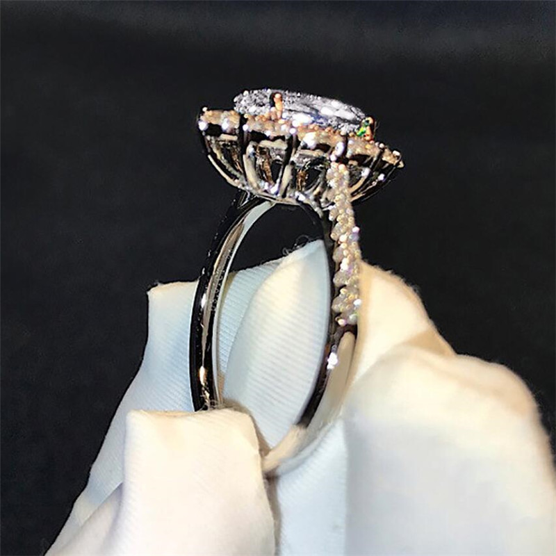 Size 6-10 Unique Luxury Jewelry 925 Sterling Silver Marquise Cut White Topaz CZ Diamond Gemstones Eternity Women Wedding Band Ring Gift