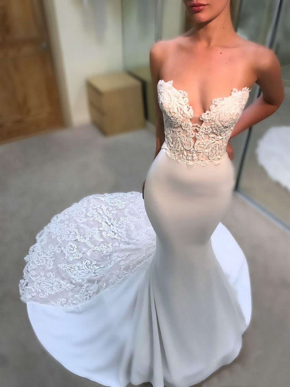 African Plus Size Wedding Dresses Sweetheart Ruffle Mermaid Wedding Dress Backless Satin And Lace Bridal Gowns Dubai Arabic Vestidos WD2286