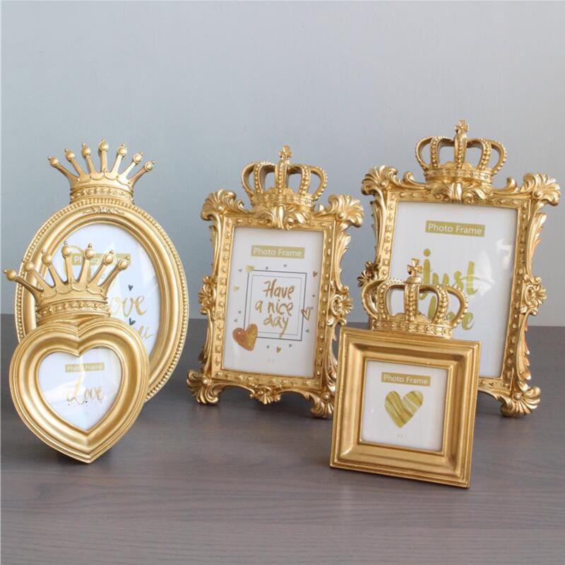 Baroque Style Gold Crown Decor Creative Resin Picture Desktop Frame Photo Frame Gift Home Wedding Decoration