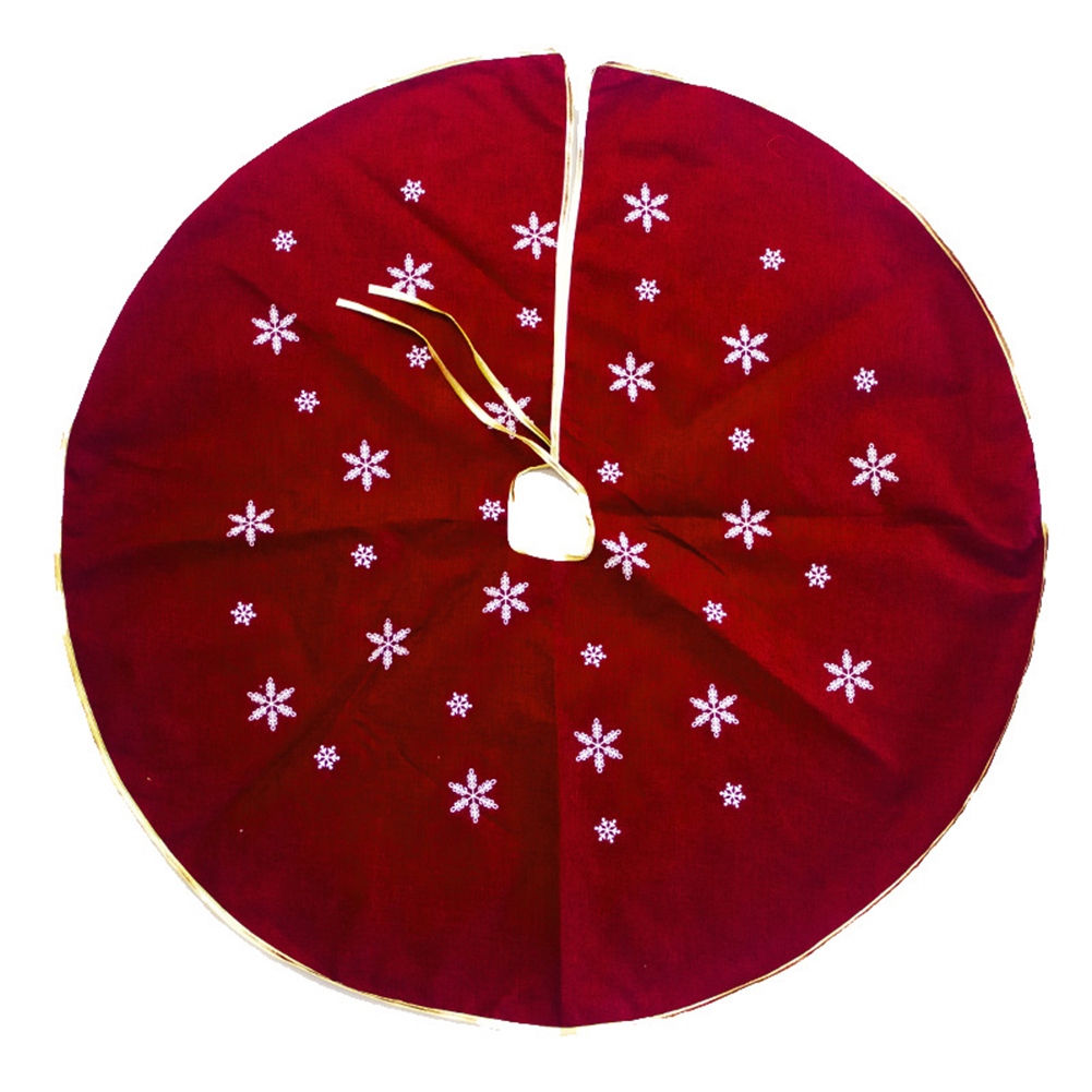 1Pc 120cm Christmas Tree Skirt Snowflake Pattern Round Xmas Tree Skirt Aprons Home Decor Festive Christmas Supplies Red Beige