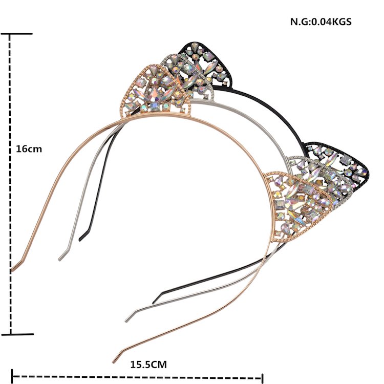 Hair Accessories Cat Ear Headband For Kids And Adult 3 Colors Head Hoop Rhinestones Metal Hairband Christmas Gift