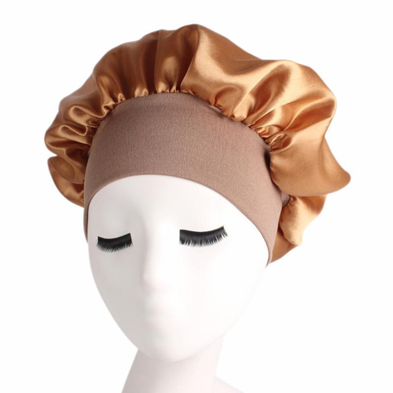 1 2 5 10PCS 58cm Solid Color Long Hair Care Women Satin Bonnet Cap Night Sleep Hat Silk Head Wrap Adjust Shower Caps